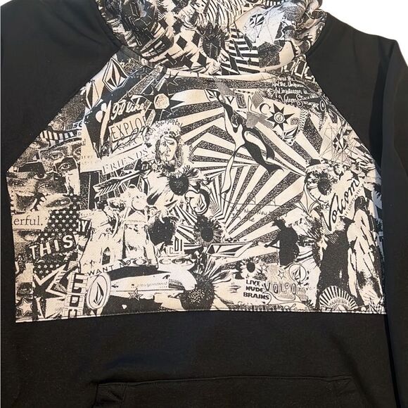 Volcom Black and White Logo Pullover Cinch Hoodie Size Large - Picture 4 of 9